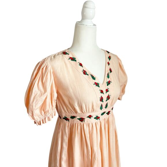 Fanm Mon Aktur Embroidered Linen Maxi Dress New XS Pink - Picture 4 of 7